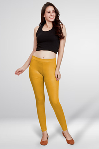 Womens <b>Yellow</b> Stretch Leggings High Waist Slim Fit Cotton Leggings Comfortable Daily Wear Pants - Product Image 5