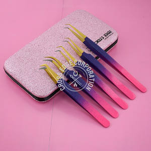 Pince à cils extension de cils à pointe en fibre pince à épiler russe méga Volume pince à épiler en acier inoxydable 5 pièces 45 90 degrés léger - Product Image 3