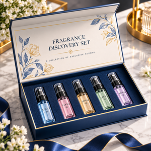 Exclusive Fragrance Sample Set 6pc Colorful Glass Bottles Magnetic Closure <b>Pink</b> Floral Box Gold Foil Logo Rigid Cosmetic Gift - Product Image 4