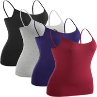 Tank Top Wanita Tanpa Jahitan 4-Pak Warna Solid Katun Spandex Rajutan Pakaian Kasual Putih Abu-abu Biru Hijau