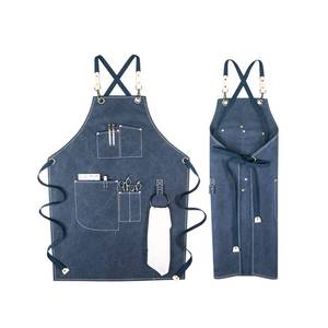 Tablier de barbier professionnel en toile avec logo personnalisé, sangle en cuir réglable, gilet de coiffeur, poche pour outils de salon, uniforme - Product Image 1