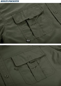 Camisa de Trabajo de Manga Larga Color Verde Oliva para Hombre, de Algodón Transpirable con Bolsillos en el Pecho - Product Image 5
