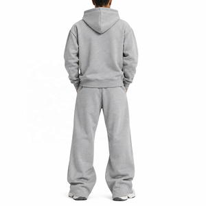 Ensemble survêtement gris à capuche pour homme, coupe ample, décontracté, avec poches latérales, en coton respirant, idéal pour l'automne - Product Image 3