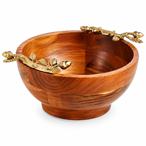 Exclusivo Tazón para Ensalada de Madera de Acacia con Asa de Lujo en Forma de Bolea Dorada, Tazón de Madera para Servir, Decoración para el Hogar y Hoteles, Buen Precio - Product Image 1