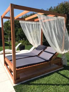 Outdoor Teak Wood Canopy Sun Lounger Daybed Furniture Manufacturer Indonesia for Resort Villa - Product Image 2