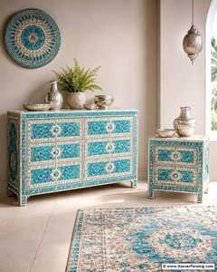 Elegante Cómoda con Incrustaciones de Hueso para Organización de Dormitorios, Mesa de Cajones con Incrustaciones de Hueso Única para Decoración del Hogar, Mueble Decorativo - Product Image 5