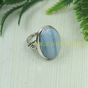 Anillo de Ópalo Azul Natural, Plata de Ley 925, Hecho a Mano, Cabujón Ovalado, Joyería Vintage Boho, Regalo para Mujer, Unisex - Product Image 2