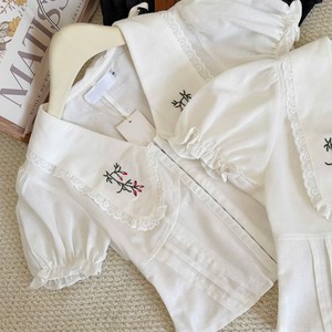 Débardeur ajusté vintage en coton 100% écologique avec dentelle personnalisée, col Peter Pan et nœud pour femme - Product Image 6
