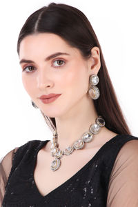 ชุดเครื่องประดับอัลลอยด์ชุบเงินวินเทจสำหรับผู้หญิง ชุดสำหรับงานหมั้น งานครบรอบ งานแต่งงาน งานเลี้ยงเจ้าสาว สร้อยคอ ต่างหู - Product Image 4