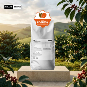 Venta al por mayor de granos de café Robusta tostados ligeros para bebidas diarias, pedidos de paquetes personalizados, producidos en Vietnam. - Product Image 1