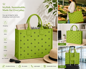 Sac fourre-tout en jute laminé vert, écologique, réutilisable, pour courses, plage, mariage, avec poignée rembourrée en coton, personnalisable, vente en gros - Product Image 5