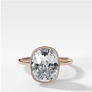 14K 18K <b>Solid</b> Gold 4 Carat Cushion Cut Lab Grown Diamond Engagement Ring Bezel Set 1.5mm Thin Plain Band IGI Certified Wholesale - Product Image 3