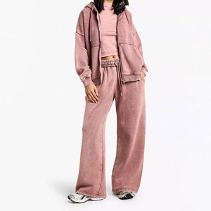 Custom Logo Winter Women Solid Acid Wash Sweating <b>Tracksuit</b> 2 Piece Set Eco-Friendly Quick Dry Breathable Wholesale Comfortable - Product Image 1