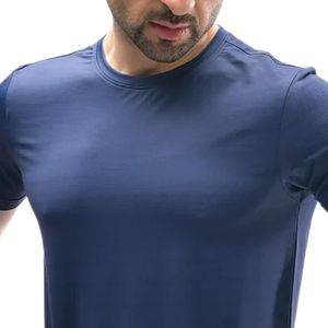 T-shirt à manches courtes pour homme, coupe slim, col rond, bleu, t-shirt basique uni pour un usage quotidien décontracté et streetwear - Product Image 2