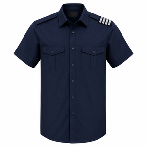 Chemise d'uniforme de sécurité bleu marine à manches courtes pour homme avec bandes sur les épaules et poches poitrine, idéale pour les agents de sécurité, tenue d'été - Product Image 1