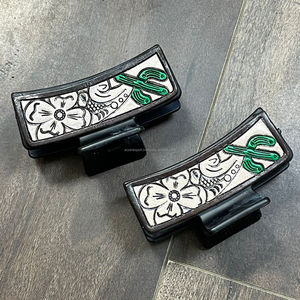 2026 Elegant OEM Hand Tooled Genuine Cowhide Leather Hair <b>Clip</b> Floral Tooled Cactus Design Barrette Cowgirl Boho Hair Accessory - Product Image 6