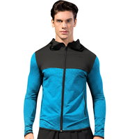 Sweat-shirt à capuche zippé pour homme, coupe ajustée, séchage rapide, tricoté, veste de sport pour l'entraînement, automne, couleur unie gris noir