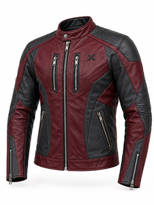 Chaqueta de Motociclista de Cuero de Diseño Contemporáneo |   Resistente al viento |   Cognac Borgoña Verde Oliva |   Fabricante OEM/ODM |   Premium - Product Image 4