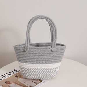 Nouveau Panier Portable Bohème Nuage d'été pour Fille, Sac à Main Décontracté Mignon, Panier de Pique-nique en Jute Tressé Couleur Unie, Idéal Plage et Voyage - Product Image 2
