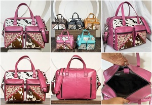 Bolsos de Almacenamiento de Cuero Vacuno con Múltiples Bolsillos, Elegantes Bolsos de Pañales de Cuero con Diseño Floral y Correa para el Hombro - Product Image 3