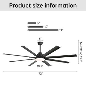 72-Inch Modern Large Design DC Motor Ceiling Fans with Smart Remote Control 6 Wind Speed for Living Room Black Color - Product Image 4