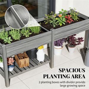 Bacs de jardin surélevés en bois gris avec rangements et abris pour la plantation - Product Image 2