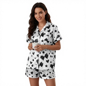 Conjunto de Pijama de Manga Corta para Mujer con Ribete de Coral, Pantalones Cortos Casuales de Jersey, Cintura Elástica Transpirable, Ropa de Verano - Product Image 4