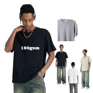T-shirt en coton 190 g/m² pour homme, coupe oversize, couleur unie, col rond, manches courtes, décontracté, jersey uni, coupe régulière, respirant, tricoté, devant L - Product Image 3