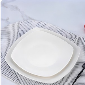Elegant pure white ceramic square dining plate with round bottom multiple sizes smooth glossy texture Bpa-free for everyday use - Product Image 4