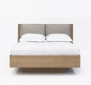 Lit plateforme moderne minimaliste en teck massif sculpté à la main avec rangement et tête de lit capitonnée, taille King, pour chambre à coucher - Product Image 3