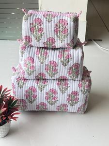 Bohemian Toiletry Bags Cosmetic Bag Set With Pink Gingham Cotton Cosmetic <b>Cases</b> Set With Zipper Closure Small Size Multi - Product Image 3