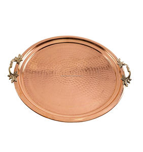 Nouvelle arrivée Plateau de service en cuivre martelé avec poignée en laiton-Grand plateau de table basse rond décoratif - Product Image 1