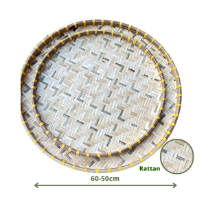 Kitchen Restaurant Food Drying & Display Handmade Round Bamboo <b>Trays</b> with Handwoven Lightweight Pattern Vietnam - Product Image 1