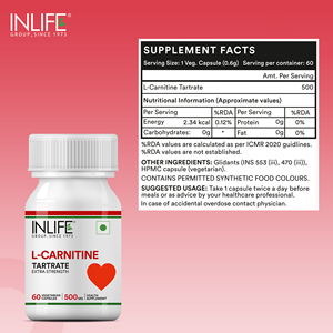 INLIFE L‑Carnitine L‑Tartrate Capsules Sports Nutrition Supplement for Adults Vegetarian Capsules Daily Dietary Supplement - Product Image 3