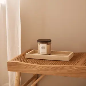 Plateau de service rectangulaire en marbre beige, fait main, moderne, résistant au feu, décoratif pour la cuisine, le salon, la villa, revêtement mural - Product Image 2