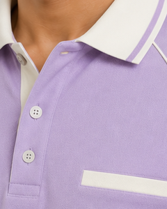 ผลิตเสื้อโปโลผู้ชายสีขาวลาเวนเดอร์แบบกำหนดเอง เสื้อผ้ากีฬาลำลองระบายอากาศได้ดี แขนสั้น ผ้าคอตตอนผสม - Product Image 5