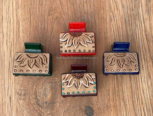 New Arrival Western Stylish Handmade <b>Tooled</b> Engraved Leather Mini Hair <b>Clips</b> Leather Mini Claw <b>Clip</b> Hair Accessories for Women's - Product Image 2