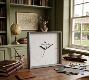 Horloge murale ronde en plastique HDFC Bank, analogique à quartz, décoration de bureau, silencieuse, cadre bleu, cadran blanc, design moderne, produit promotionnel pour le bureau - Product Image 3