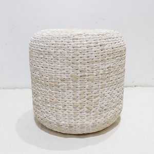 Puf Redondo de Jacinto Natural Hecho a Mano, Blanco, Tejido, Estilo Bohemio, Otomana Decorativa para Sala de Estar, Asiento Individual, Paquete de Una Pieza - Product Image 3