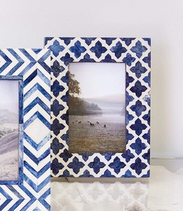 Luxury Bone Inlay Photo <b>Frame</b> Modern Handmade Blue <b>White</b> Eco-Friendly Durable Rectangle Horizontal Tabletop Display - Product Image 4