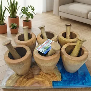 Ensemble mortier et pilon en bois de haute qualité, broyeur manuel d'herbes, presse-ail, outil de cuisine en bois naturel fait main, sans danger pour les aliments - Product Image 5