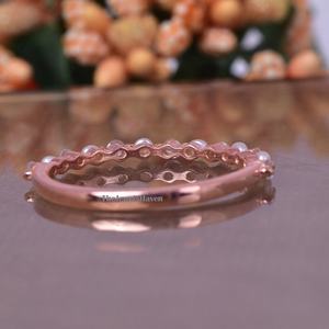 Anillo de Boda Vintage con Perlas y Moissanita, Plata de Ley 14K, Anillo de Perlas Naturales, Media Eternidad, Anillo Apilable para Mujer - Product Image 4
