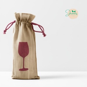 JERMATZ Red Canvas Wine Tote <b>Bag</b> With Handles <b>Medium</b> Size Letter Pattern Made In Bangladesh - Product Image 1