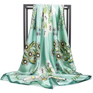 Pañuelo de Seda Amarillo Mostaza con Estampado de Hojas de <span class=keywords><strong>Palma</strong></span> Tropical para Mujer, para Usar como Turbante o Decoración para Bolsos de Paja - Product Image 4