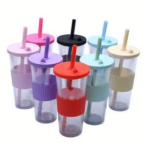 Gobelet à bulles en plastique PS à double paroi de 710 ml, grande ouverture, grande capacité, isolé, portable, avec paille - Product Image 1