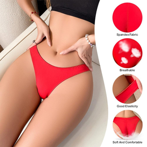 Culotte Hipster Rouge Sans Couture pour Femme, Taille Mi-Haute, Ultra-Fine, Tricotée, Unie, Basique, en Nylon Respirant, Lavable en Machine - Product Image 4