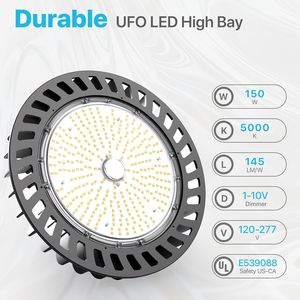 Projecteur LED UFO 150W homologué UL pour éclairage industriel, 21 750 lm, 5000 K, 110 V, dimmable, avec câble de 5 m et crochet US, alternative aux projecteurs LED pour entrepôts. - Product Image 4