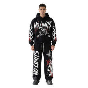 Custom <b>Burgundy</b> Ornamental Script <b>Hoodie</b> And Trousers Cotton Fleece Screen Print Decorative Script <b>Hoodie</b> Trouser Tracksuit - Product Image 5