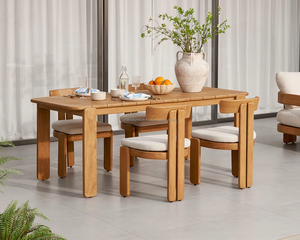 Scandinavian Solid Oak Dining Set 4 Seater Outdoor Furniture Durable Wood Garden Table Chairs - Product Image 1