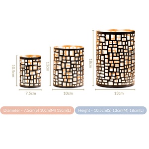 Portavelas votivas modernos de metal negro mate y dorado con patrones geométricos cortados con láser, juego de 3 para un ambiente acogedor en el hogar. - Product Image 4